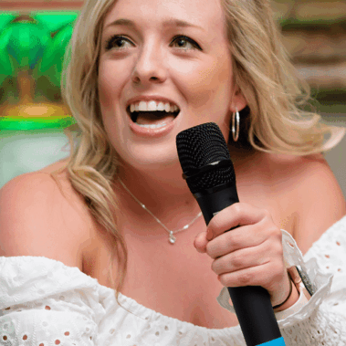 woman singing karaoke
