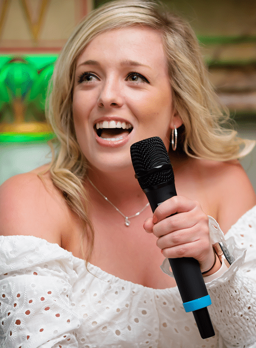 woman singing karaoke
